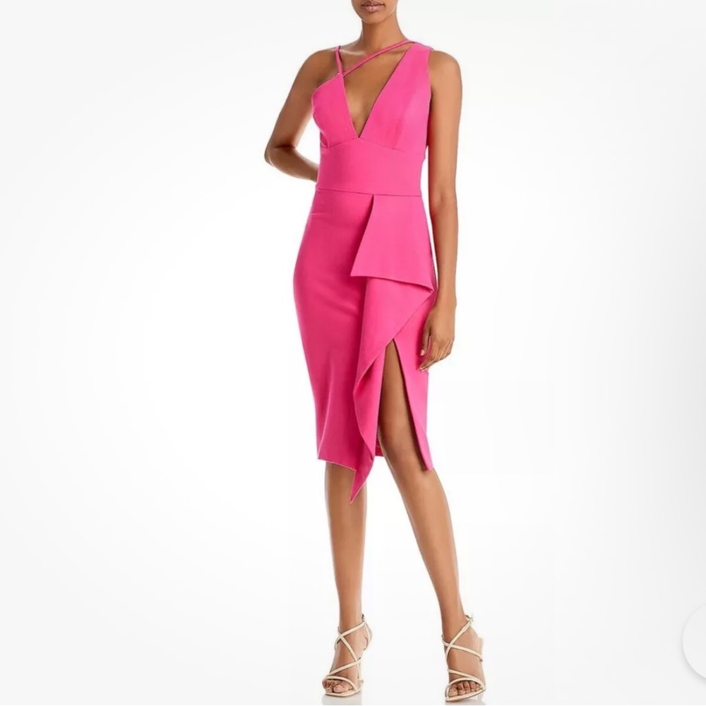 Lavish Alice Plunge Midi Party Sheath Dress Hot Pink Women’s NWT Asymmetrical